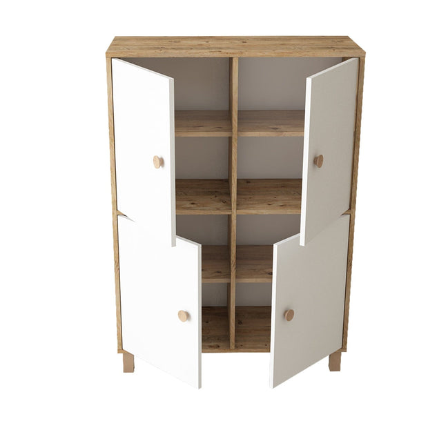 Cabinet din pal si lemn, cu 4 usi Vilamo VL45-217 Large Alb / Natural, l96xA40xH135,4 cm (2)
