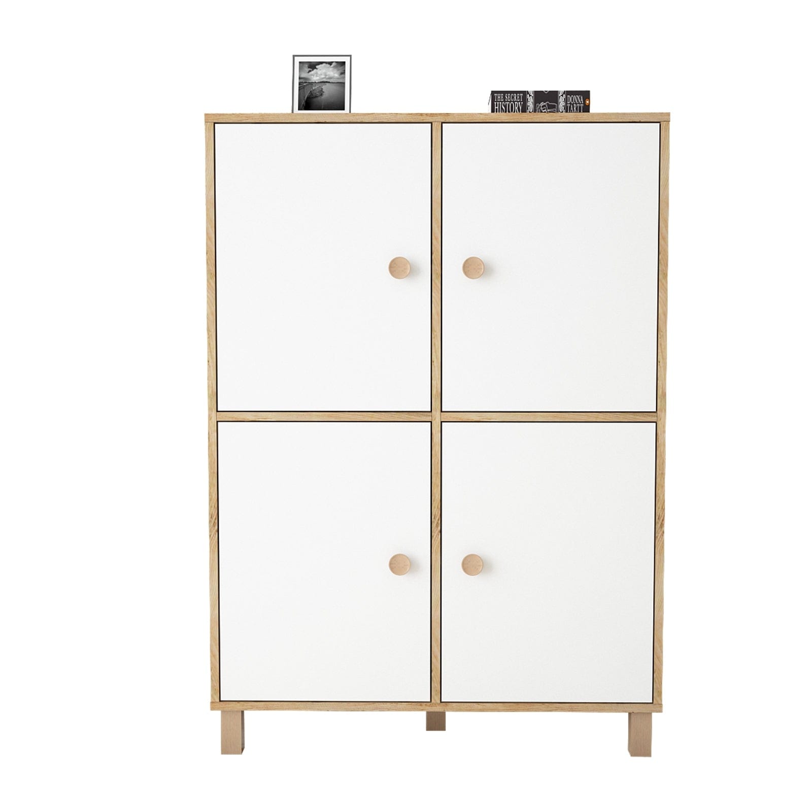 Cabinet din pal si lemn, cu 4 usi Vilamo VL45-217 Large Alb / Natural, l96xA40xH135,4 cm (3)