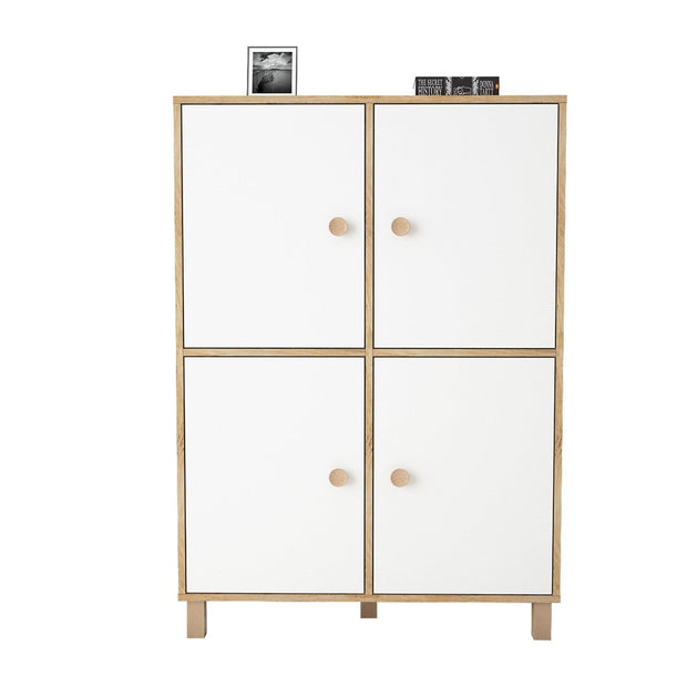 Cabinet din pal si lemn, cu 4 usi Vilamo VL45-217 Large Alb / Natural, l96xA40xH135,4 cm (3)