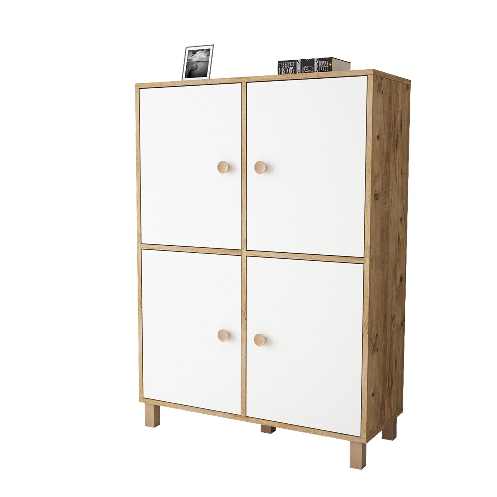 Cabinet din pal si lemn, cu 4 usi Vilamo VL45-217 Large Alb / Natural, l96xA40xH135,4 cm (4)