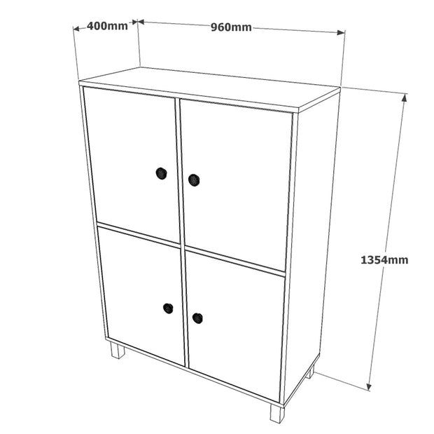 Cabinet din pal si lemn, cu 4 usi Vilamo VL45-217 Large Alb / Natural, l96xA40xH135,4 cm (5)
