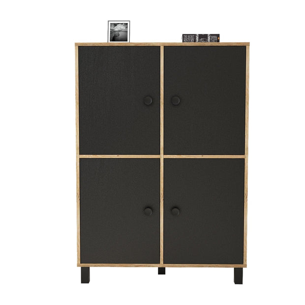 Cabinet din pal si lemn, cu 4 usi Vilamo VL45-238 Large Negru / Natural, l96xA40xH135,4 cm (3)