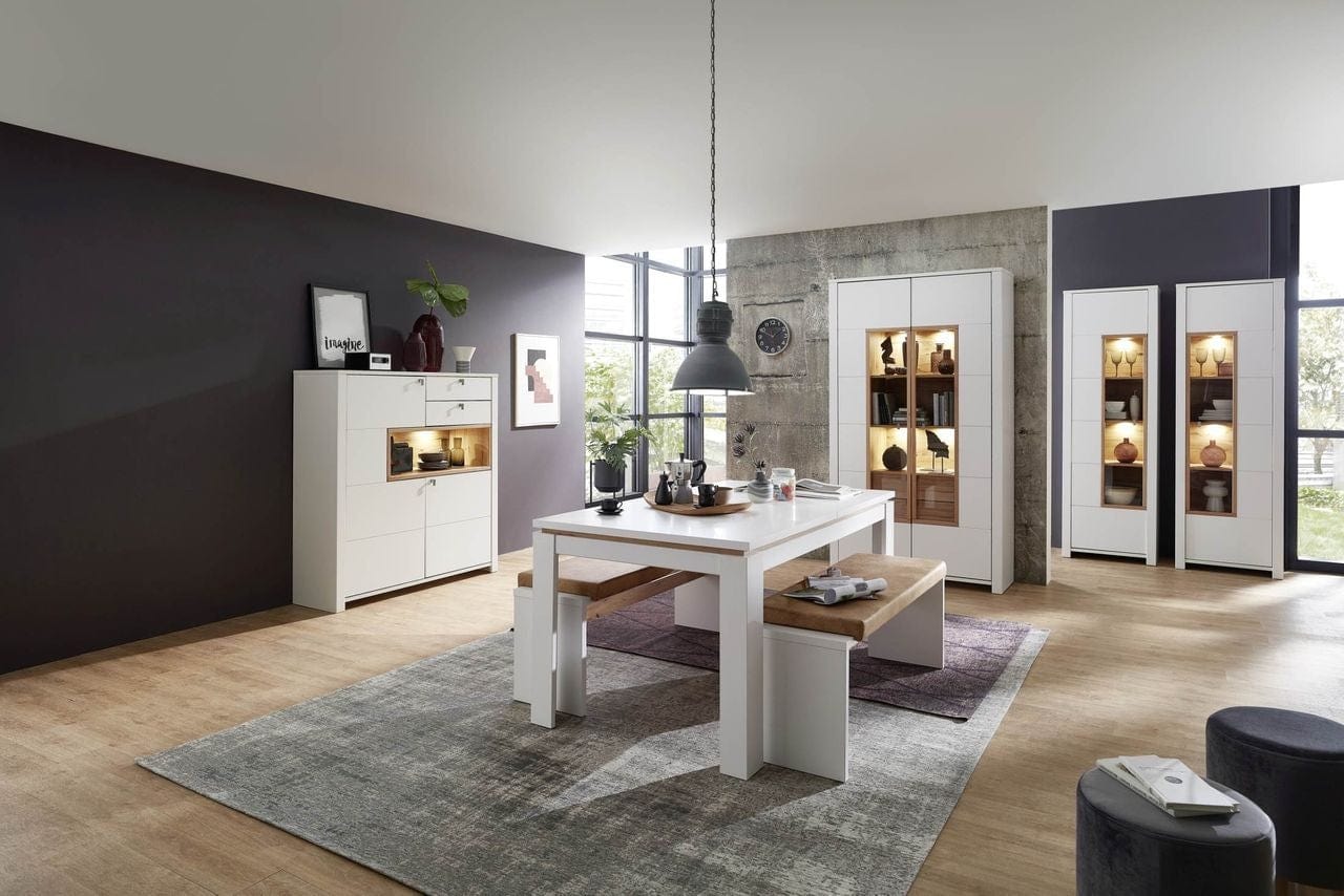 Innostyle Cabinet din pal si MDF cu 2 sertare si 2 usi, Selina Alb / Natur, l132xA41xH138 cm