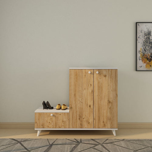 Cabinet hol din pal, cu 3 usi, Esra L1308 Stejar / Alb, l120xA40xH120 cm