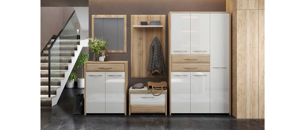 Jela Cabinet hol din pal si MDF, cu 2 usi si 1 sertar, Gala Bej / Nuc Pacific, l78xA36xH99 cm