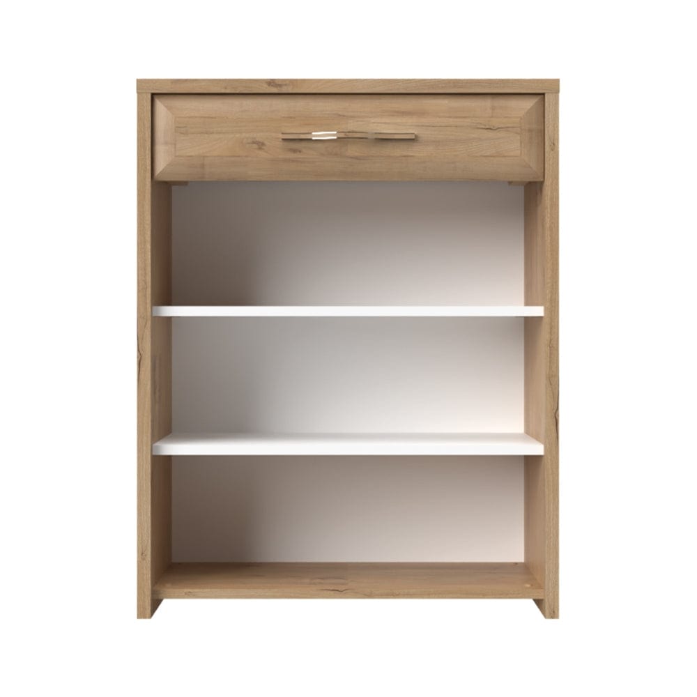 Jela Cabinet hol din pal si MDF, cu 2 usi si 1 sertar, Gala Bej / Nuc Pacific, l78xA36xH99 cm