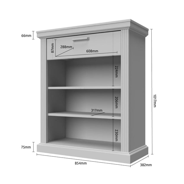 Jela Cabinet hol din pal si MDF, cu 2 usi si 1 sertar, Tara CPL21 Alb Mat / Nuc Pacific, l86xA38xH102 cm