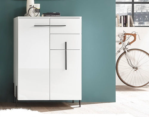 BFSummer Cabinet hol din pal si MDF, cu 2 usi si 2 sertare Nysa Alb, l80xA40xH115 cm