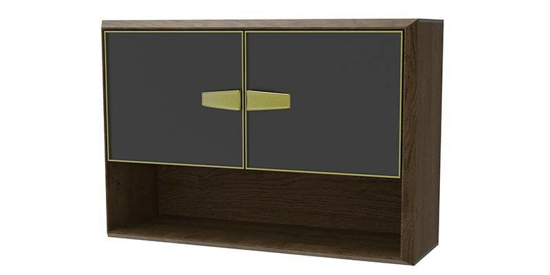 BFSummer Cabinet suspendat din pal si sticla, cu 2 usi, Carbon Medium Negru / Nuc, l90,2xA31,7xH63,1 cm