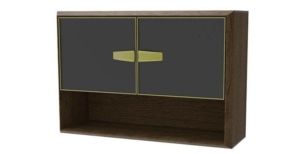 BFSummer Cabinet suspendat din pal si sticla, cu 2 usi, Carbon Medium Negru / Nuc, l90,2xA31,7xH63,1 cm