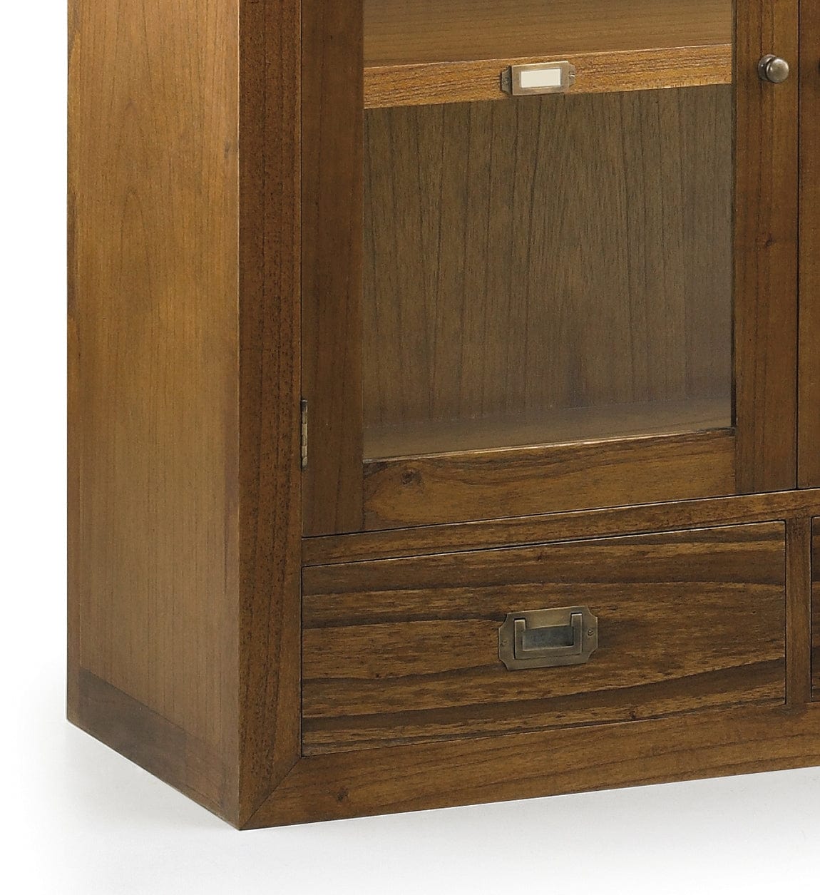 Cabinet cu vitrina, din lemn si furnir, cu 2 sertare si 2 usi, Star Combi Nuc, l90xA35xH90 cm (6)