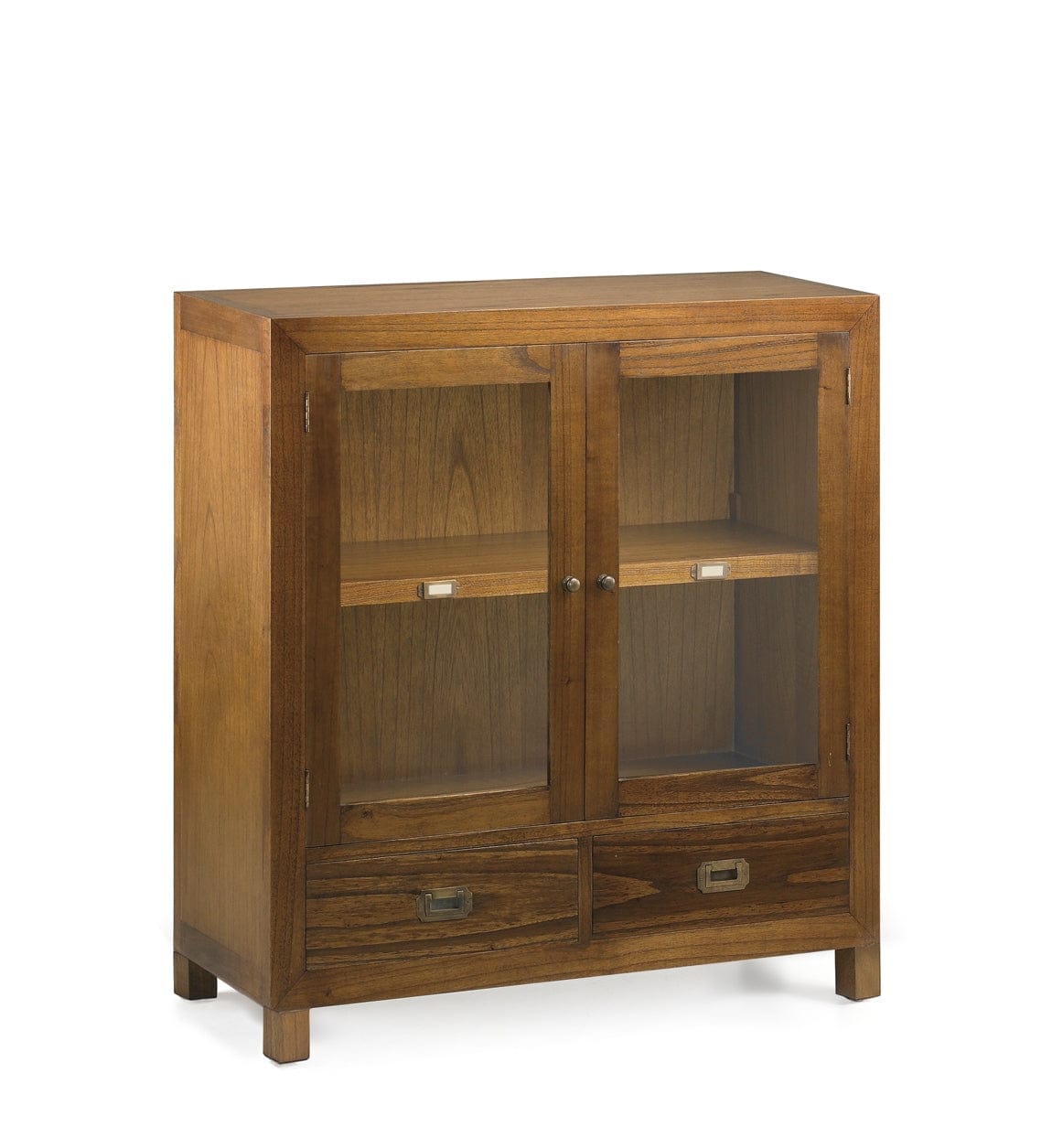 Cabinet cu vitrina, din lemn si furnir, cu 2 sertare si 2 usi, Star Combi Nuc, l90xA35xH90 cm (4)