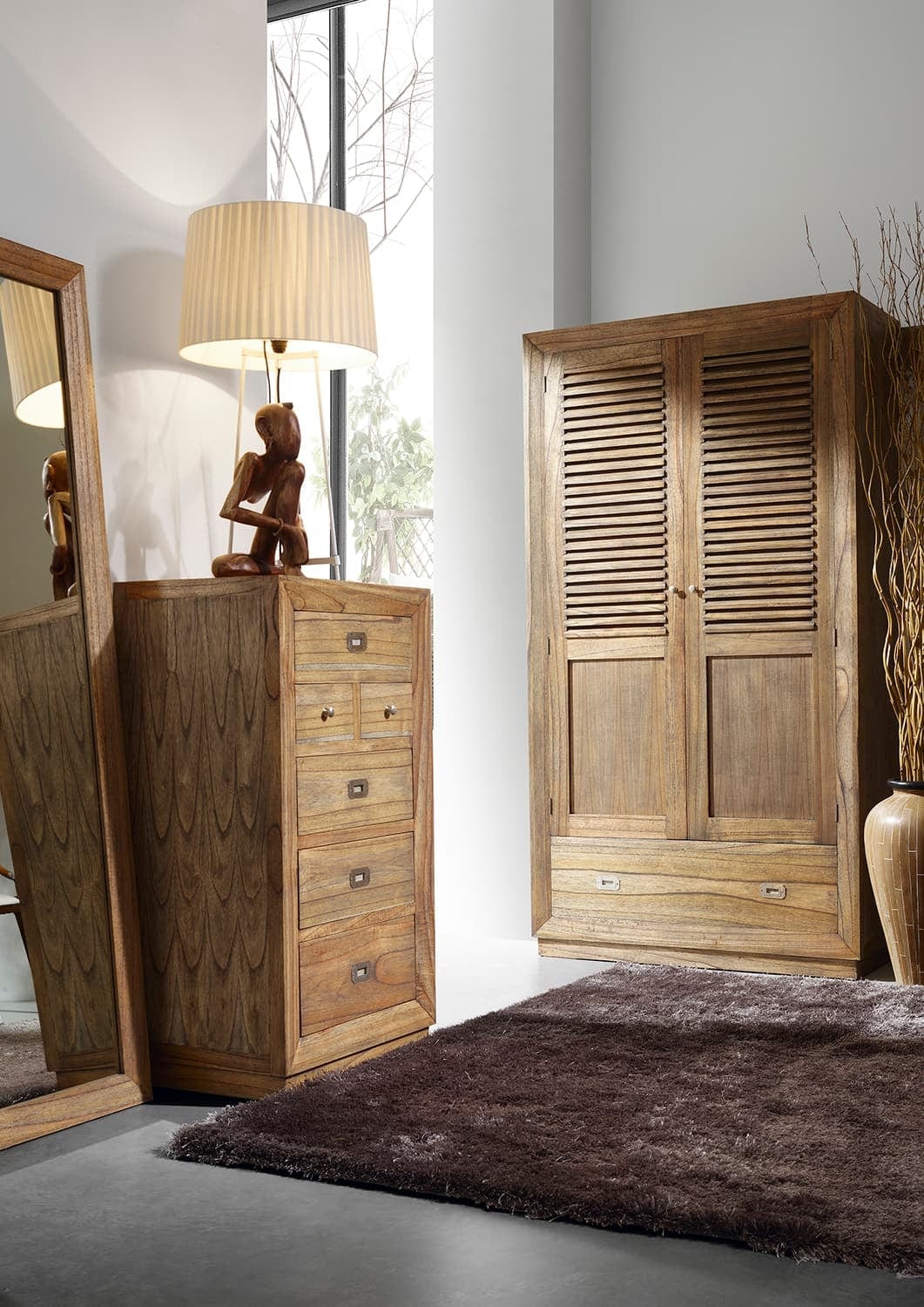 Cabinet din lemn si furnir, cu 6 sertare, Merapi Natural, l60xA45xH110 cm (1)