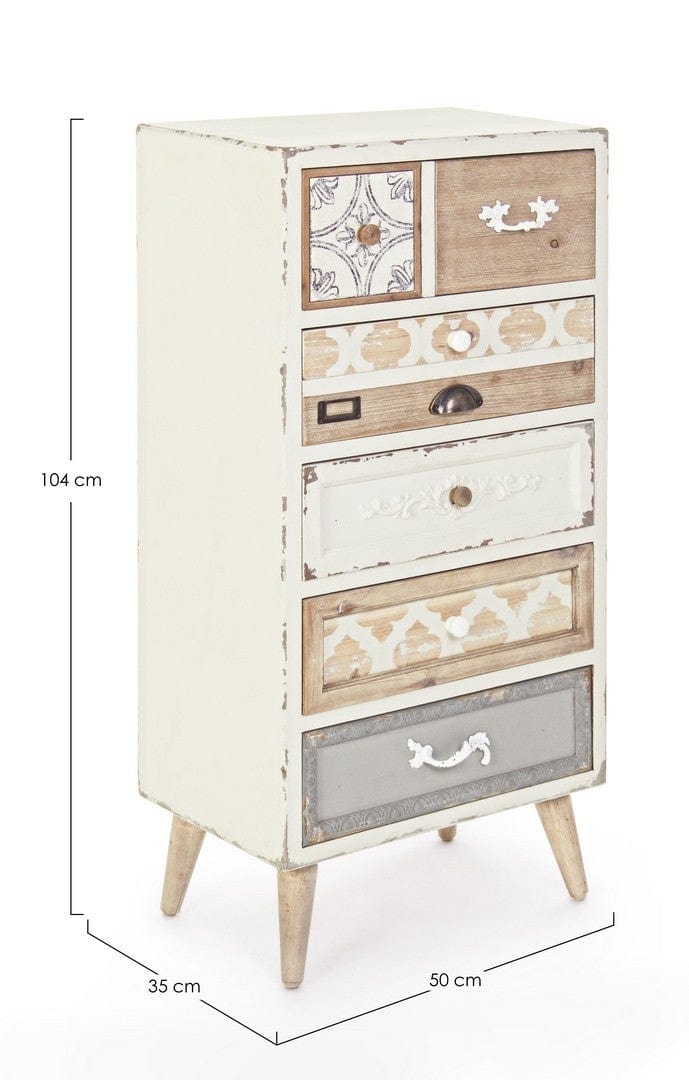 Cabinet din lemn de brad, cu 7 sertare Aurelie Ivoir / Natural, l50xA35xH104 cm (4)