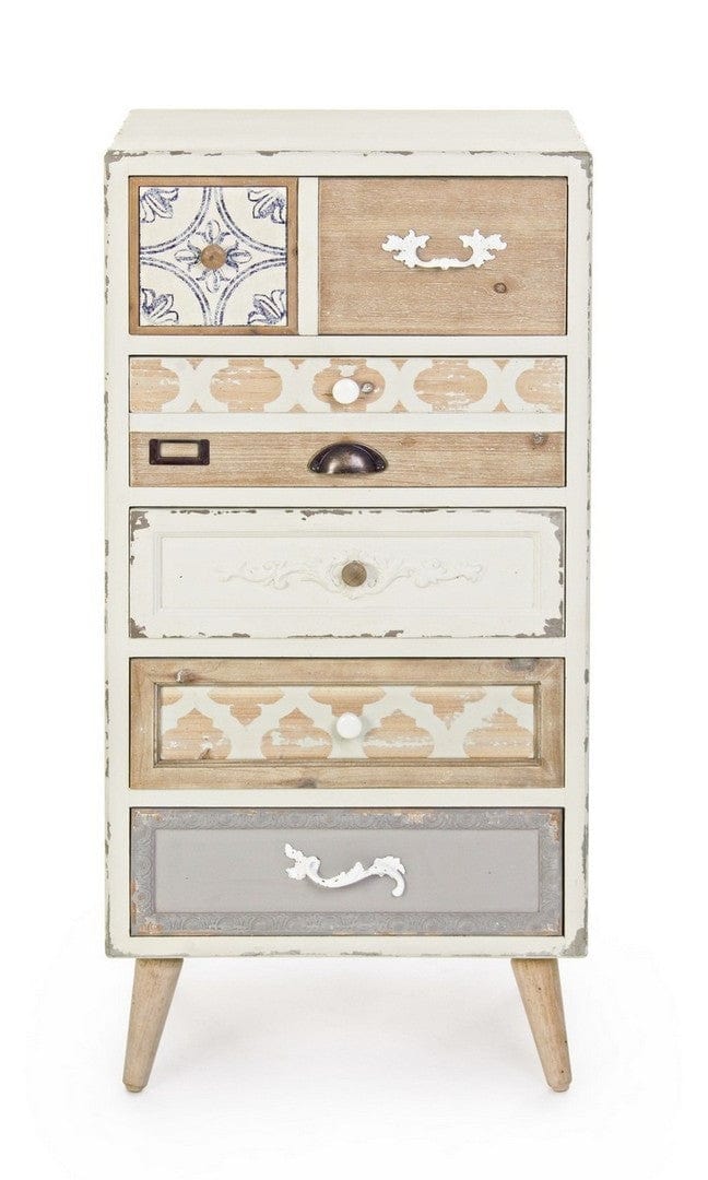 Cabinet din lemn de brad, cu 7 sertare Aurelie Ivoir / Natural, l50xA35xH104 cm (2)
