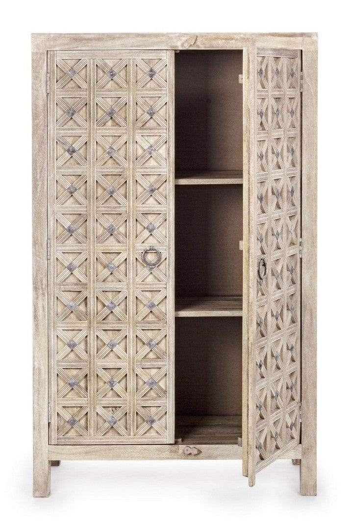 Cabinet din lemn de mango, cu 2 usi, Engrave Ivoir Antichizat, l92xA40xH154 cm (3)