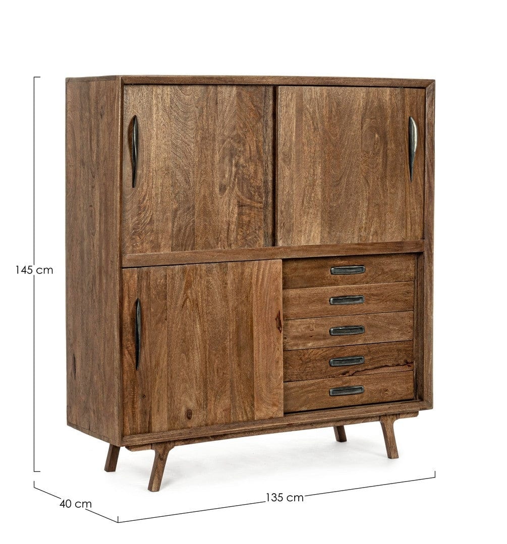 Cabinet din lemn de mango, cu 5 sertare si 3 usi, Sherman Natural, l135xA40xH145 cm (9)