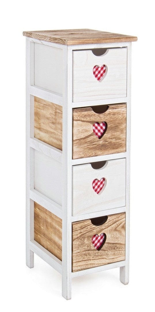 Cabinet din lemn de Paulownia, cu 4 sertare Chalet Slim Alb / Natural, l26xA32xH81 cm