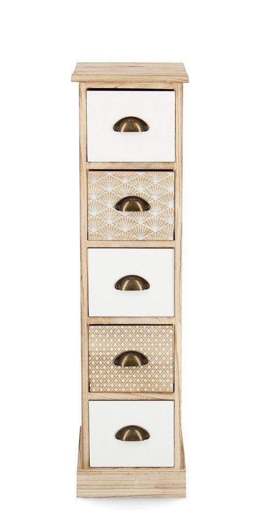 Cabinet din lemn de Paulownia, cu 5 sertare Finnley Slim Natural / Alb, l26xA32xH98 cm (1)