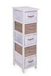Cabinet din lemn de Paulownia, cu 5 sertare Meredith Slim Ivoir / Gri / Maro, l26xA32xH98 cm