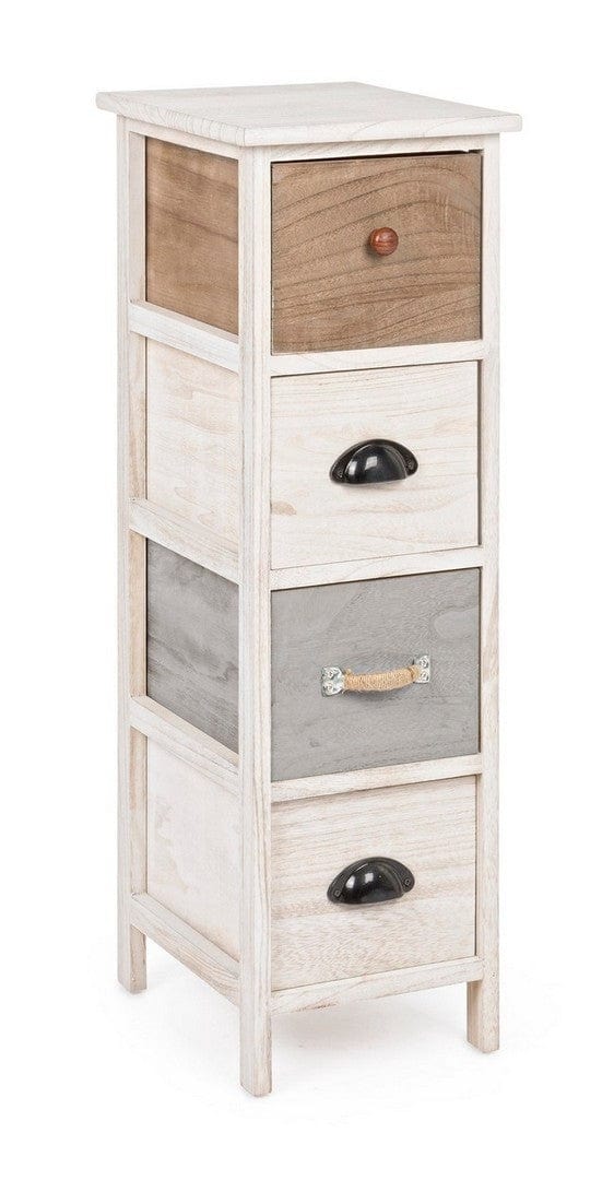 Cabinet din lemn de Paulownia si MDF, cu 4 sertare Madyson Slim Ivoir / Gri, l26xA32xH80 cm