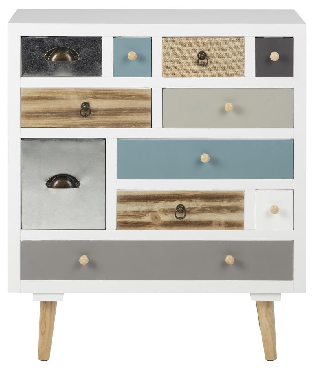 Cabinet din lemn si MDF, cu 11 sertare Thais Multicolor, l70xA32xH81 cm (3)