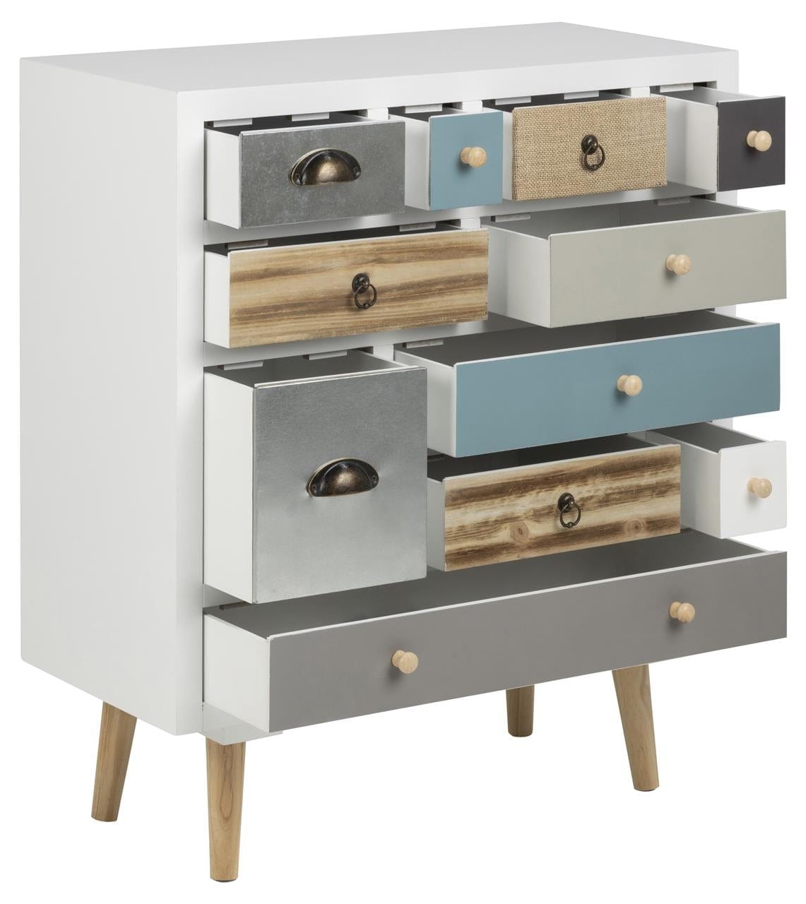 Cabinet din lemn si MDF, cu 11 sertare Thais Multicolor, l70xA32xH81 cm (2)
