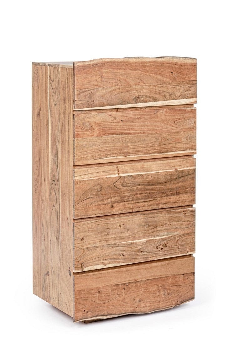 Cabinet din lemn de salcam, cu 5 sertare Aron Natural, l70xA45xH130 cm