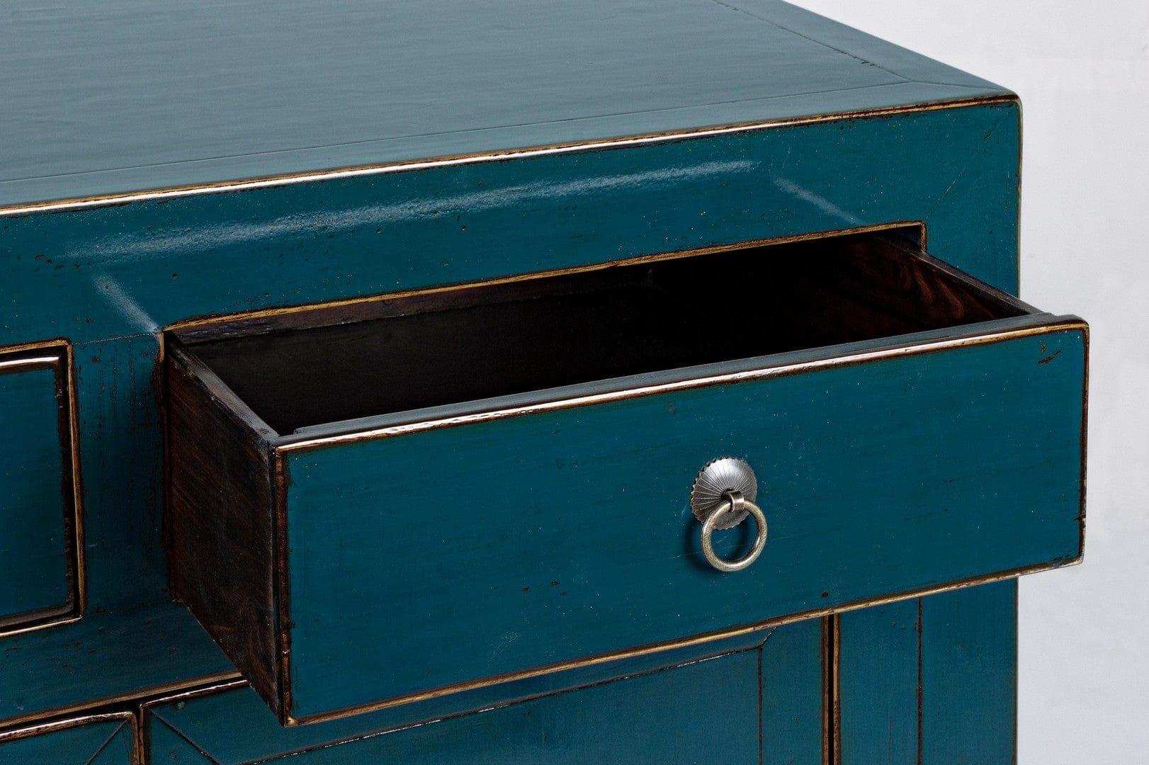 Cabinet din lemn reciclat de ulm, cu 2 sertare si 2 usi Jinan Albastru Antichizat, l91xA43xH84 cm (3)