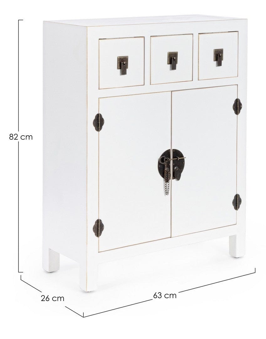 Cabinet din MDF, cu 3 sertare si 2 usi Pechino Alb, l63xA26xH82 cm (4)