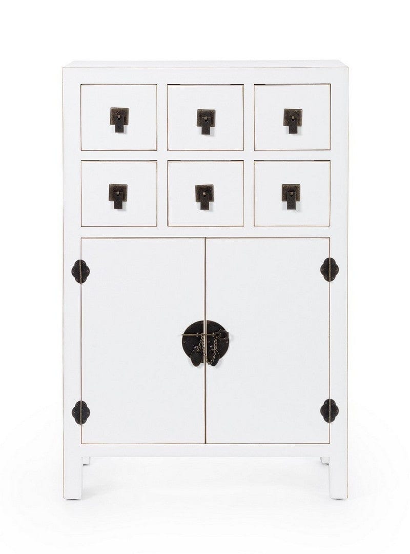 Cabinet din MDF, cu 6 sertare si 2 usi Pechino Alb, l63xA26xH101 cm (2)