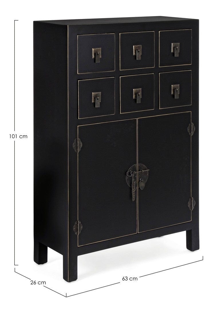 Cabinet din MDF, cu 6 sertare si 2 usi Pechino Negru, l63xA26xH101 cm (4)
