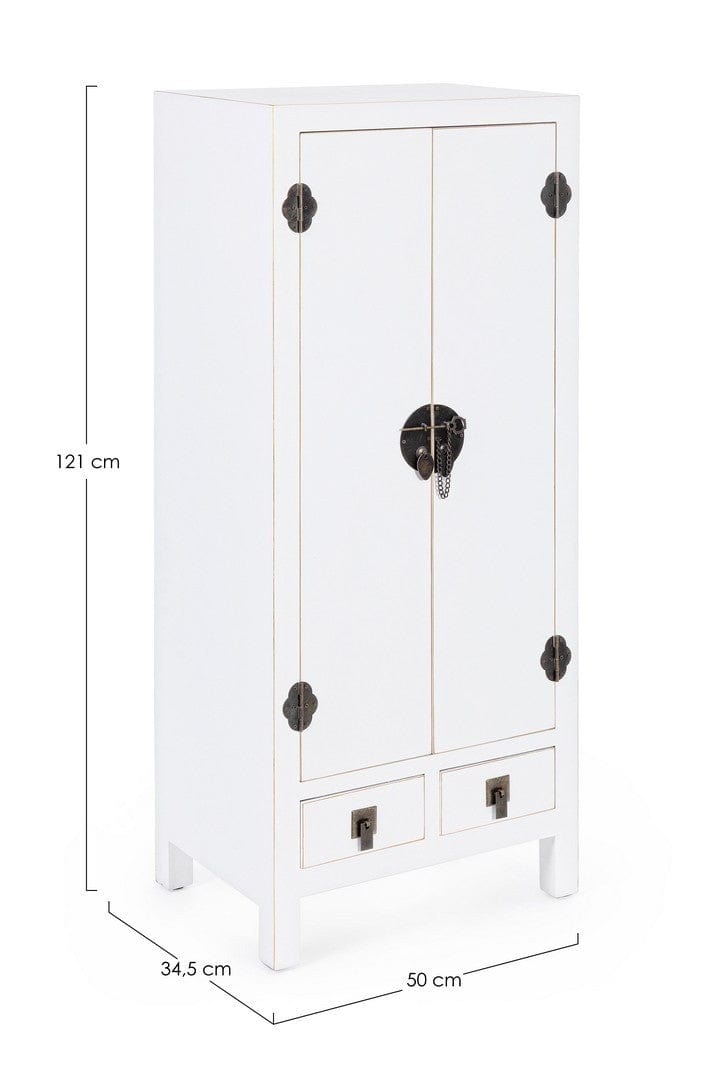 Cabinet din MDF si metal, cu 2 sertare si 2 usi Pechino Alb, l50xA34,5xH121 cm (3)