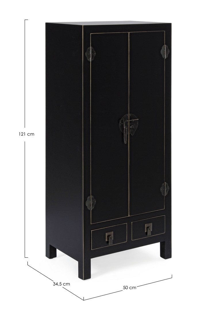Cabinet din MDF si metal, cu 2 sertare si 2 usi Pechino Negru, l50xA34,5xH121 cm (4)