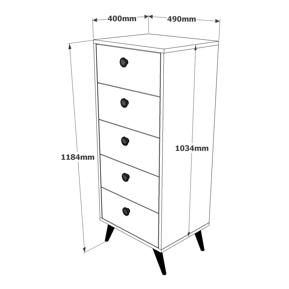 Cabinet din pal si lemn, cu 5 sertare Vilamo VL70-332 Tall Negru, l49xA40xH118,4 cm (3)