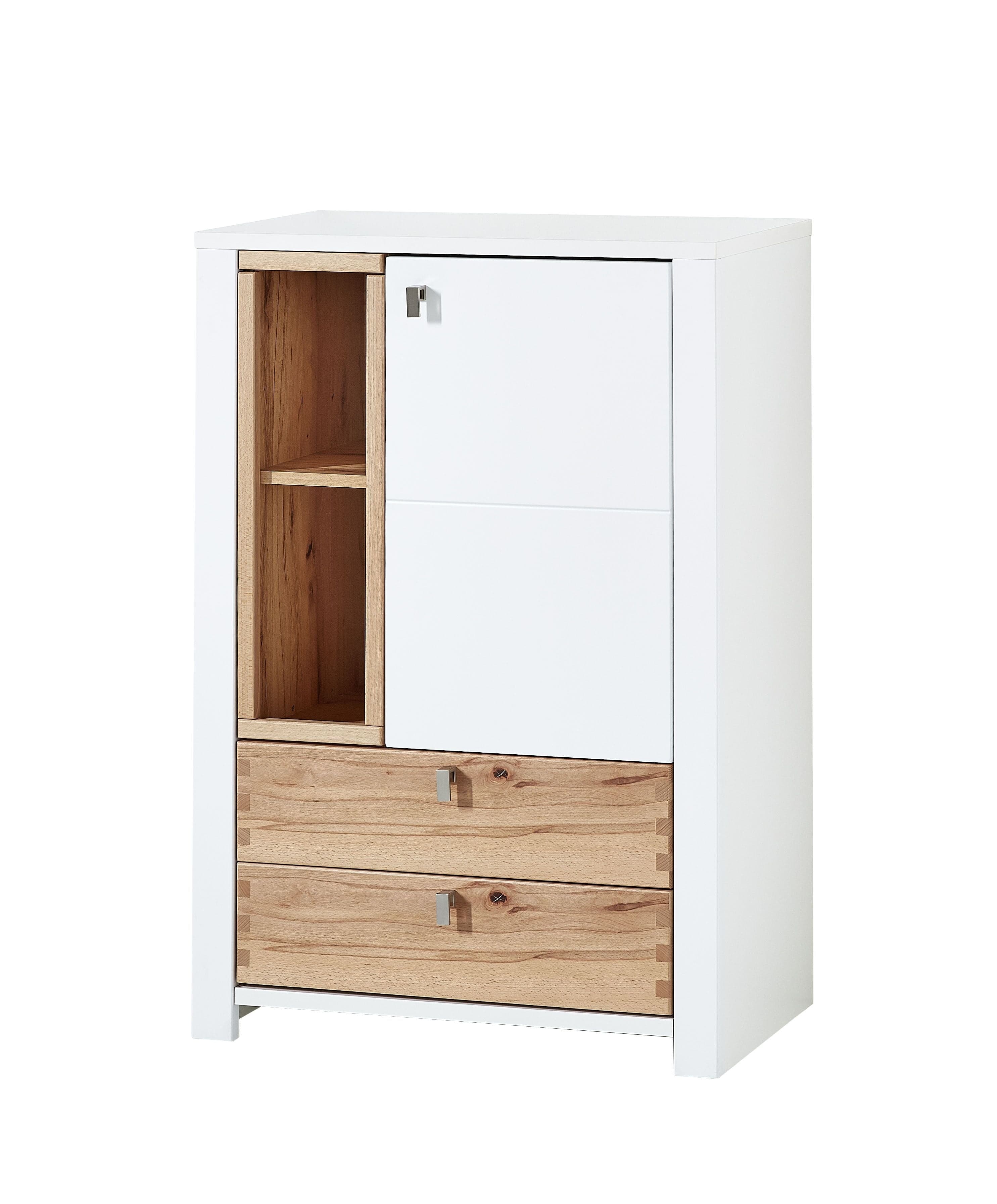 Cabinet hol din pal si MDF cu 2 sertare si 1 usa, Selina Alb / Natur, l73xA41xH106 cm (1)