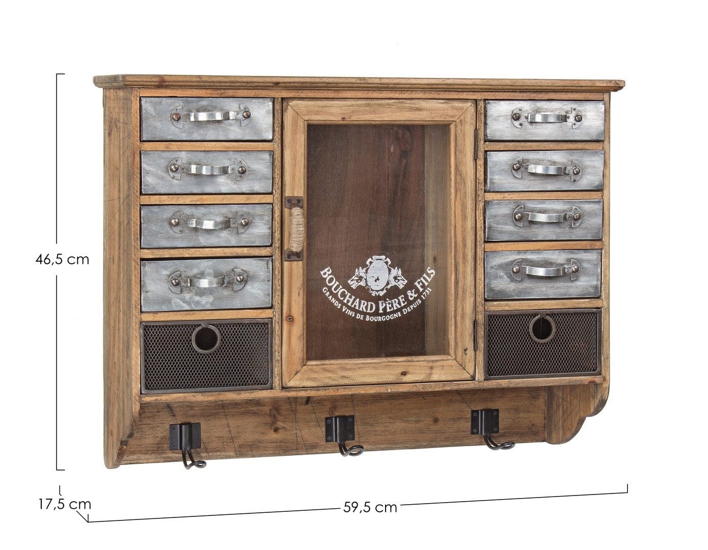 Cabinet suspendat din lemn de pin, cu 10 sertare si 1 usa, Officia Natural / Gri, l59,5xA17,5xH46,5 cm (4)