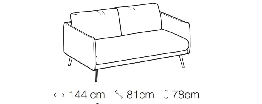 LeComfort Canapea Boonisia Fixa cu Benzi Elastice si Spuma Poliuretanica, 2 Locuri, l144xA81xH78 cm