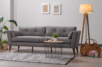 Serhat Canapea Boston Gri Inchis Fixa cu Arcuri si Spuma Poliuretanica, 3 Locuri, tapitata cu Stofa, Perne Incluse, l217xA92xH81 cm