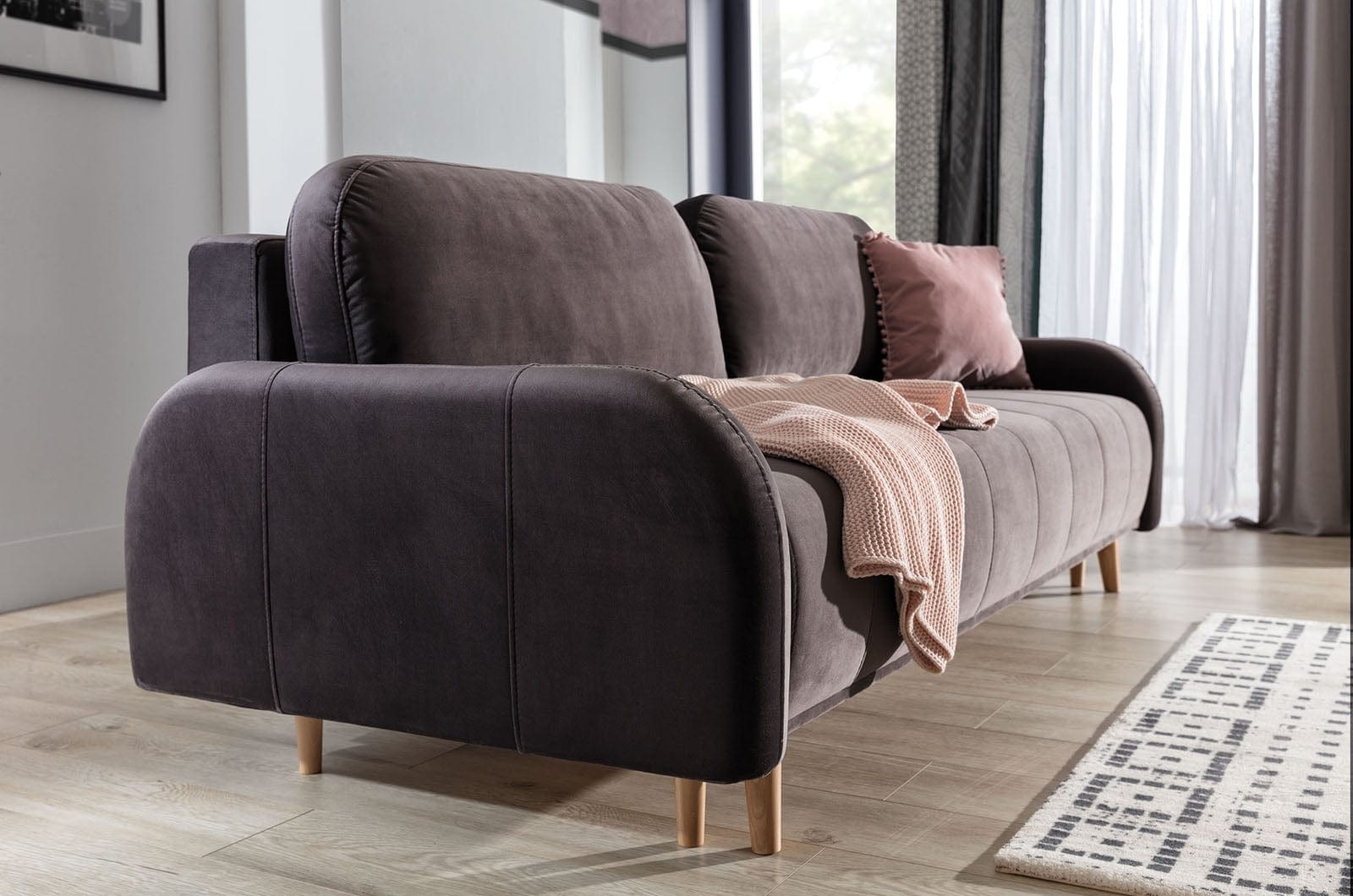 Canapea Domino Extensibila cu Arcuri Ondulate si Spuma Poliuretanica, 3 Locuri, Suprafata de Dormit 200x145 cm, Perne Incluse, l230xA100xH88 cm (3)