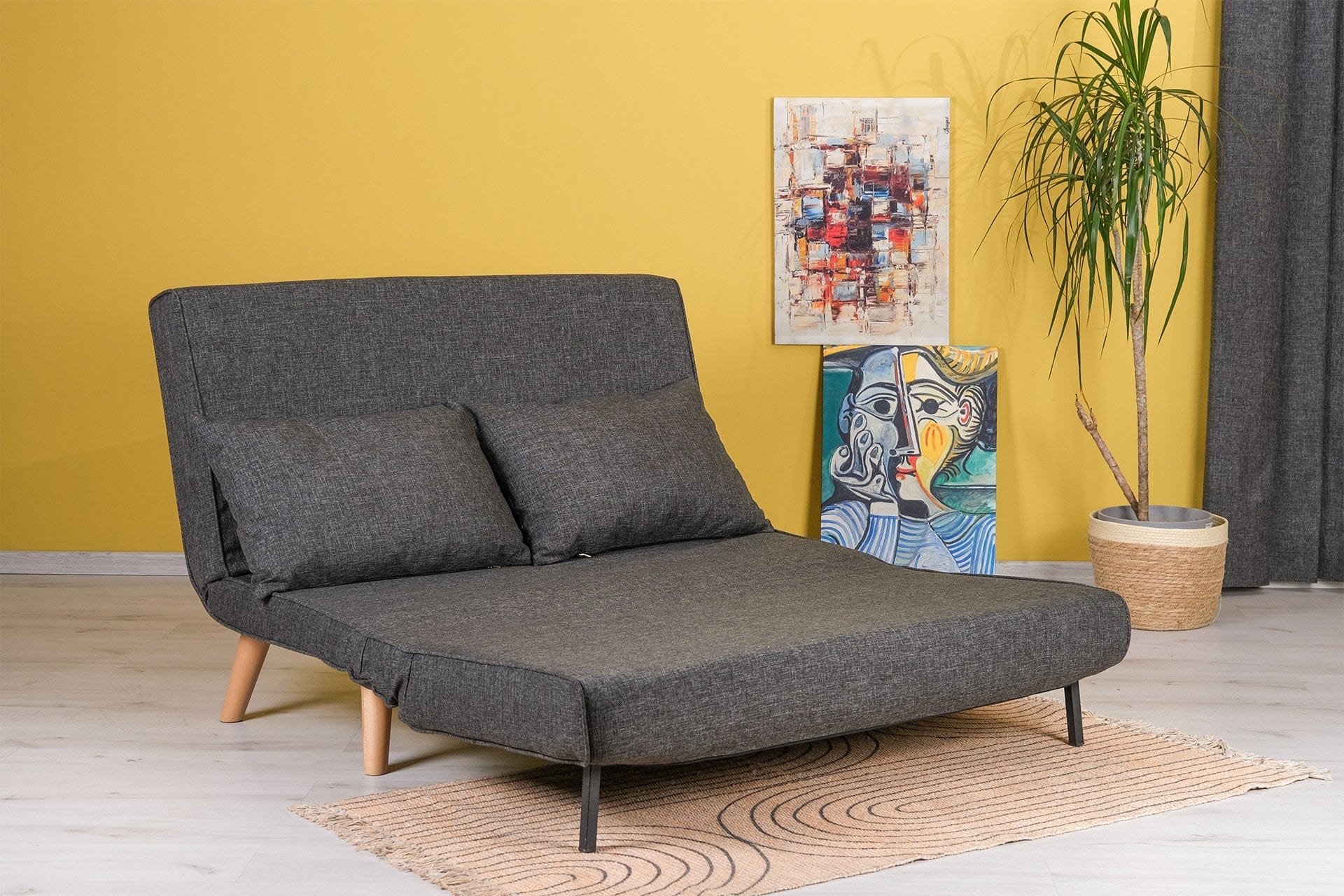Canapea extensibila 2 locuri, Folde Gri inchis, l120xA80xH79 cm (1)