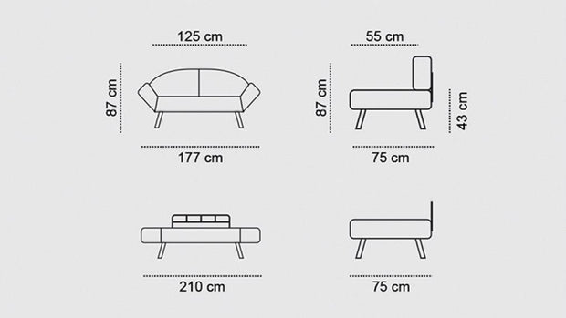 Canapea extensibila 2 locuri, Genzo Bordeaux, l177xA75xH87 cm (5)