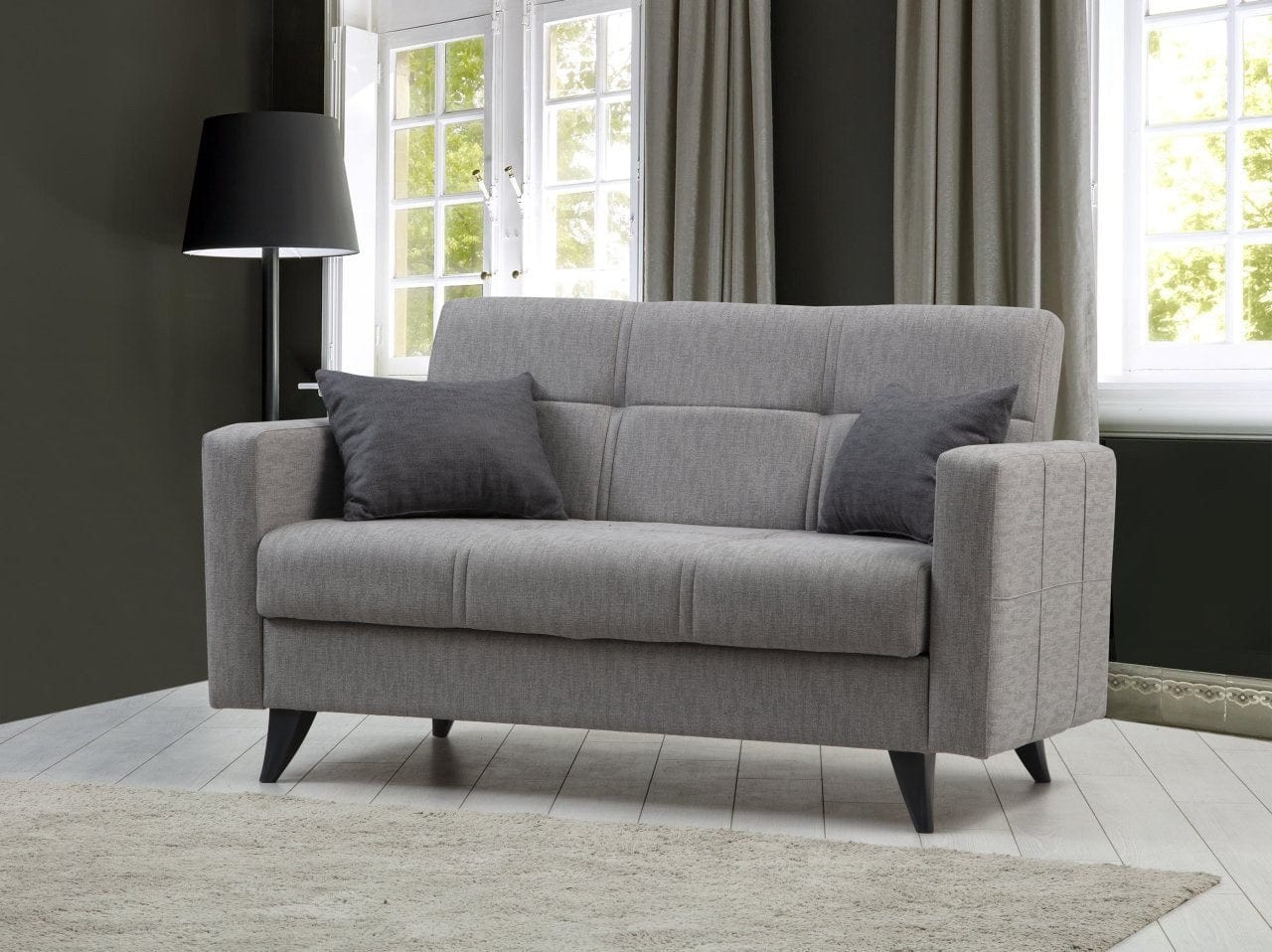 Canapea extensibila 2 locuri, Polya Gri Deschis, l151xA75xH86 cm (1)