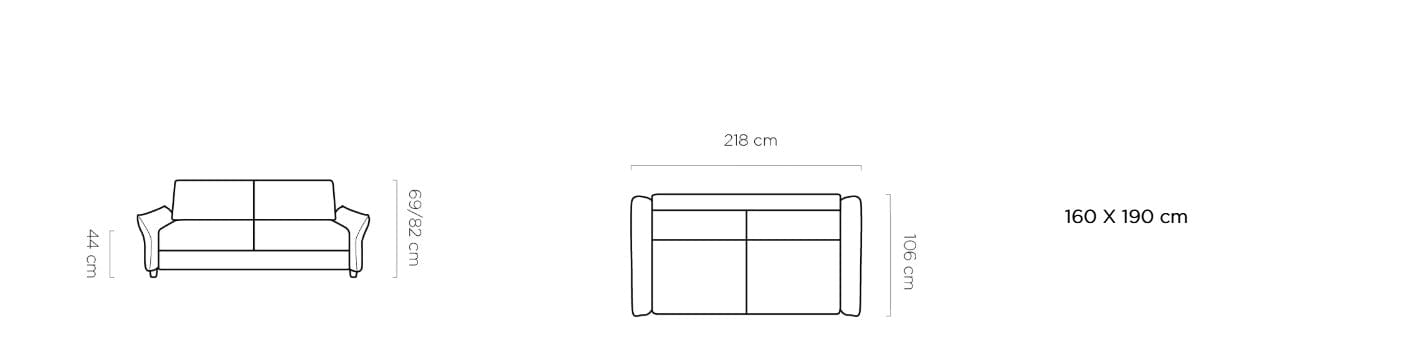 Wersal Canapea Extensibila, 3 Locuri, Cantis S160, l198xA106xH69-82 cm