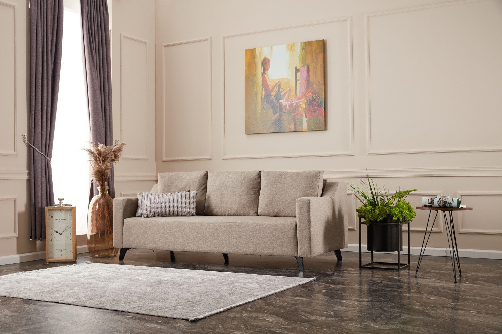 Canapea extensibila 3 locuri, Doga Crem, l230xA90xH74 cm (1)