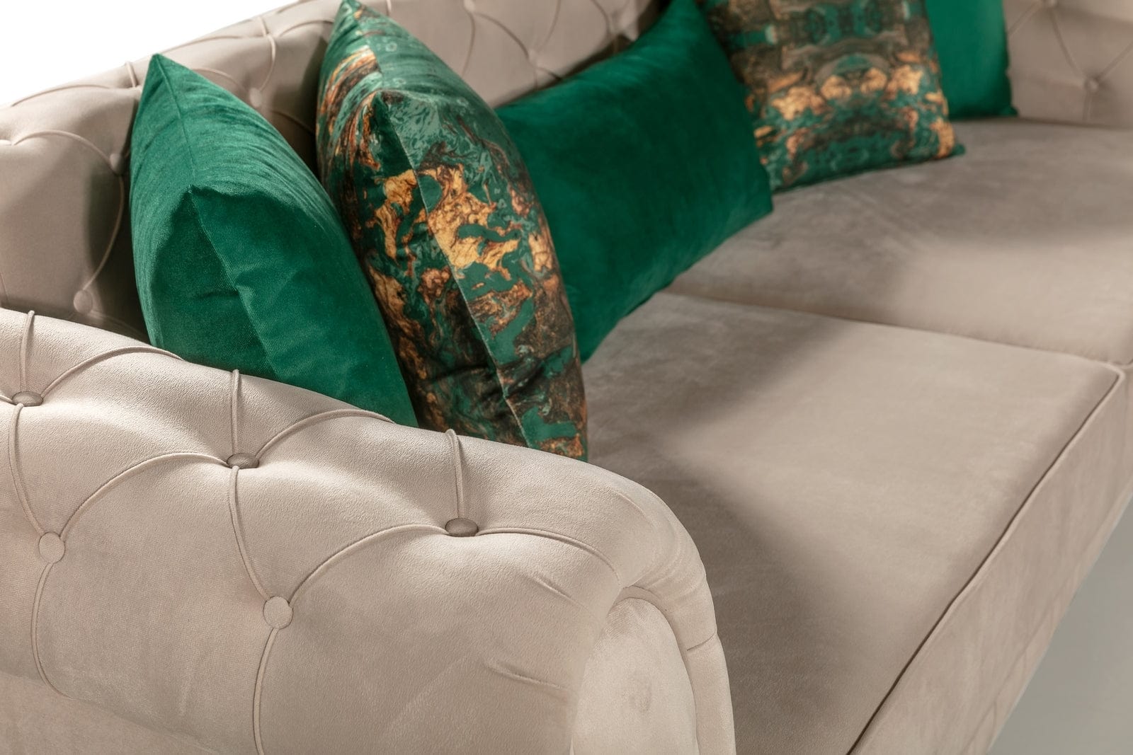 Canapea Extensibila, 3 Locuri, Lada de Depozitare, tapitata cu stofa, Pedesa Velvet Crem, l235xA90xH85 cm (2)