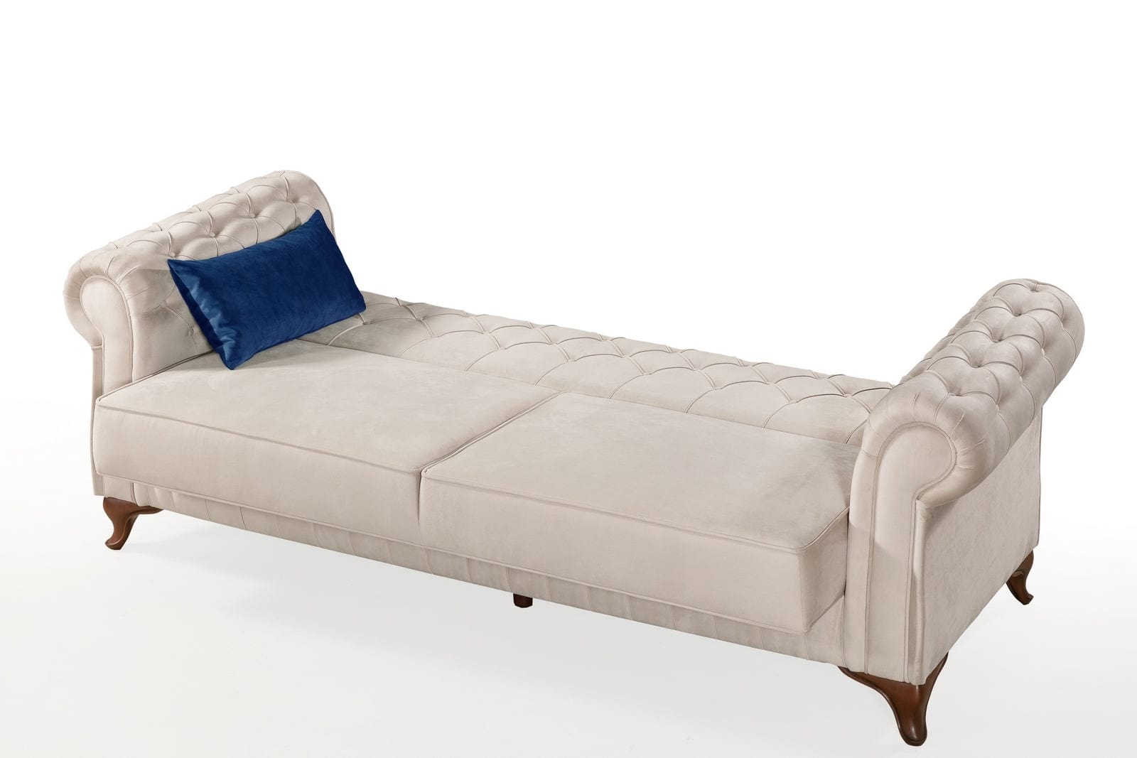 Canapea Extensibila, 3 Locuri, Lada de Depozitare, tapitata cu stofa, Pedesa Velvet Crem, l235xA90xH85 cm (4)