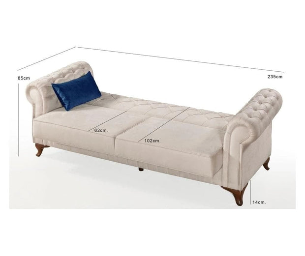 Canapea Extensibila, 3 Locuri, Lada de Depozitare, tapitata cu stofa, Pedesa Velvet Crem, l235xA90xH85 cm (5)