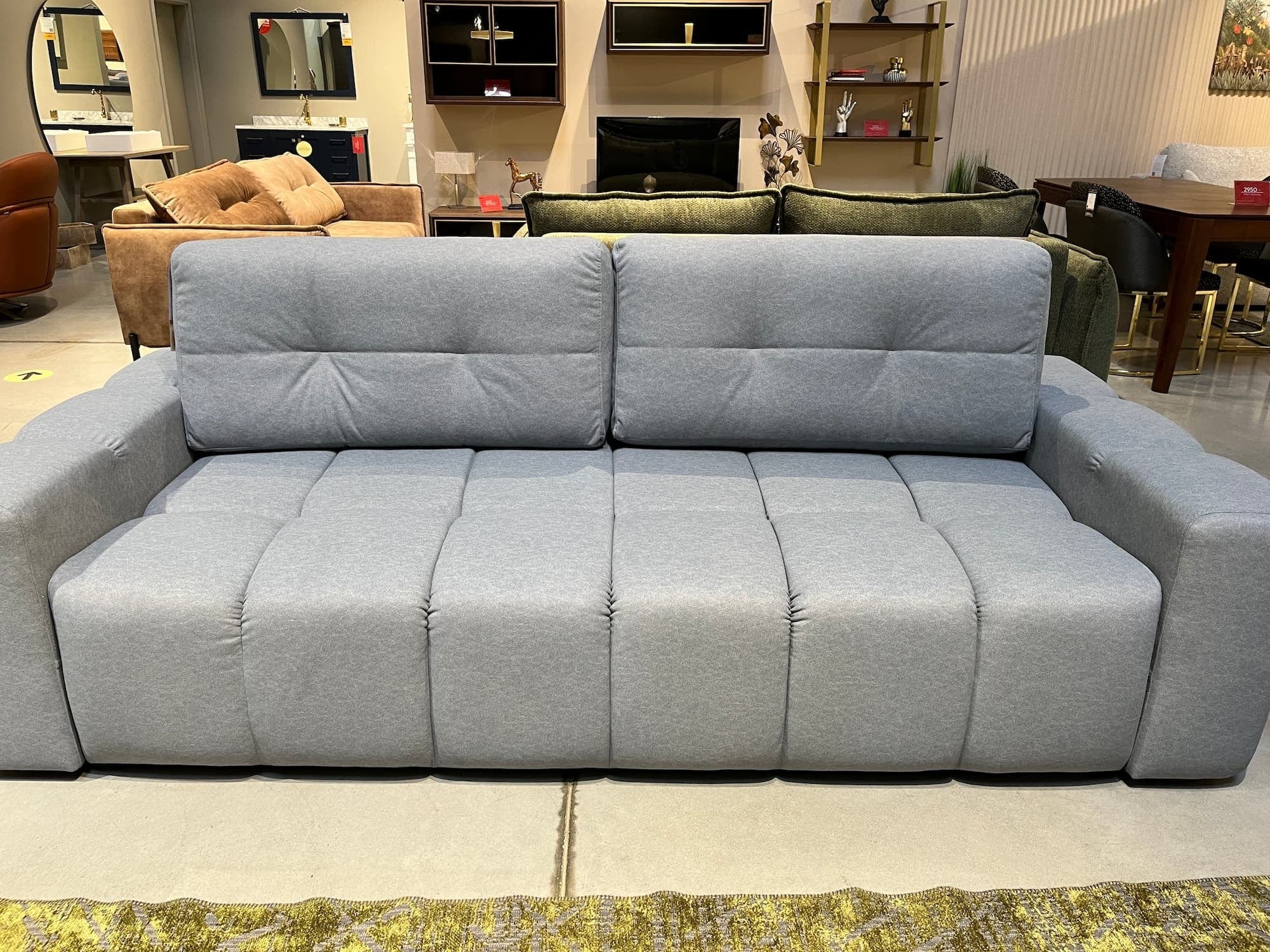 Puszman Canapea Extensibila, 3 Locuri, Lada de Depozitare, tapitata cu stofa, Perne Incluse, Corona Gri, l259xA109xH91 cm