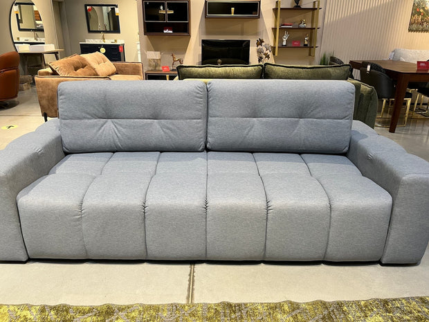 Puszman Canapea Extensibila, 3 Locuri, Lada de Depozitare, tapitata cu stofa, Perne Incluse, Corona Gri, l259xA109xH91 cm